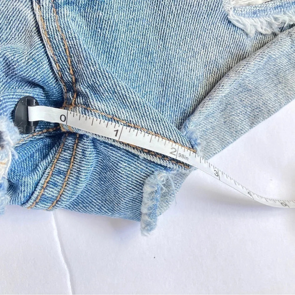 MinkPink High Waist Distressed Denim‎ Jean Shorts, Button-Fly, Size Medium - Picture 7 of 9